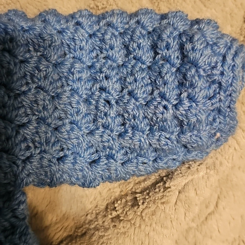 HANDMADE BABY JACKET HAT BOOTIES BLUE WHITE CROCHET 0-3 MONTHS GIFT